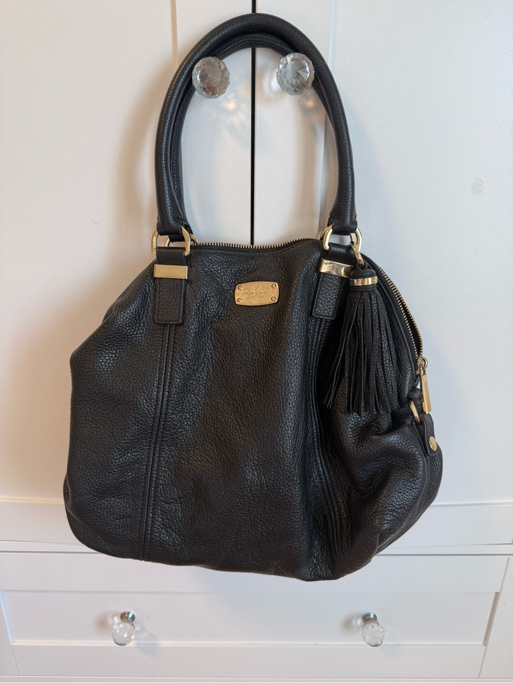 Michael Kors Black Leather Tassel Shoulder Tote